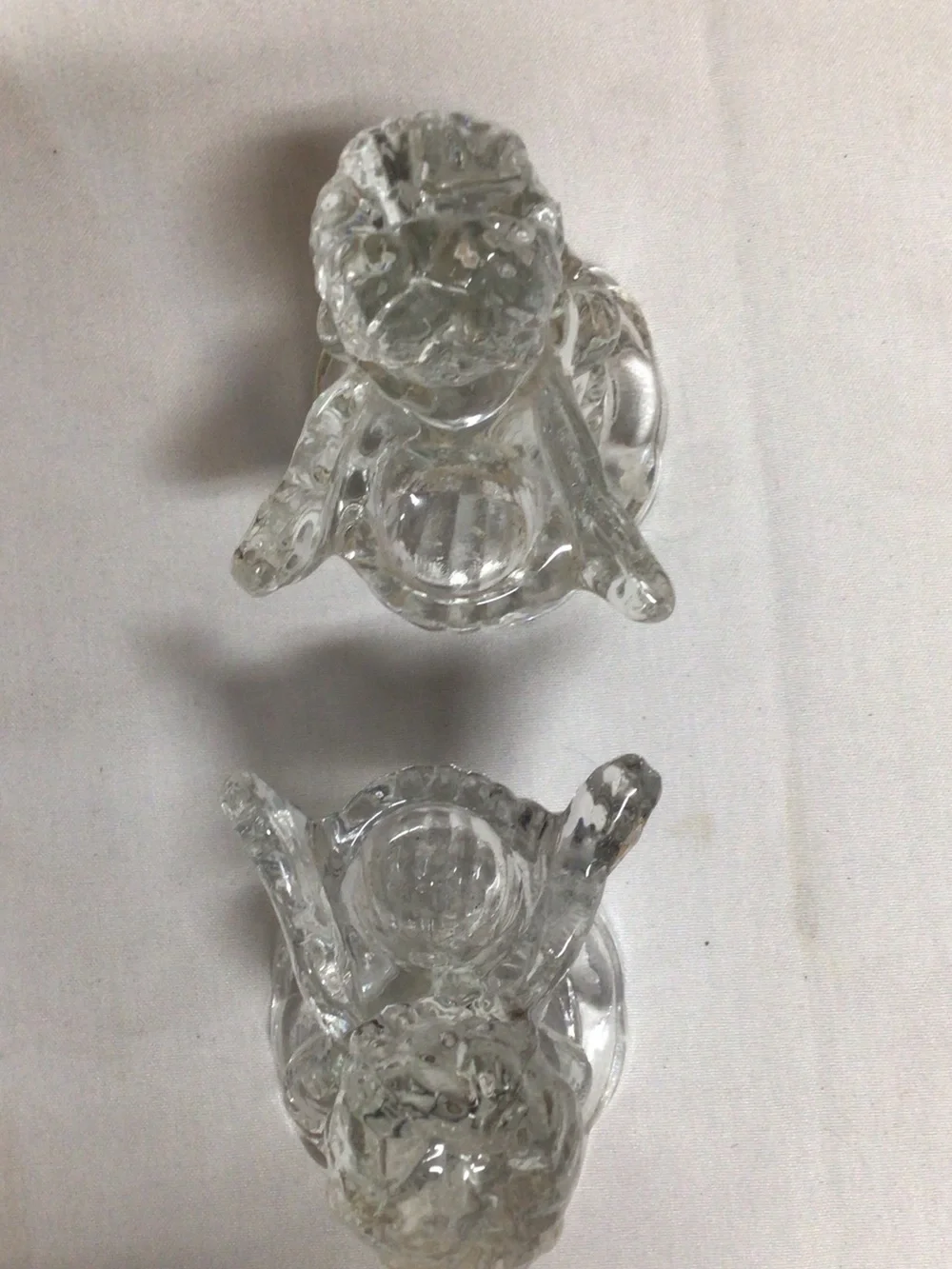 Clear Glass Angel Figurine Pair - Decorative Home Accent   candle holders  Xmas